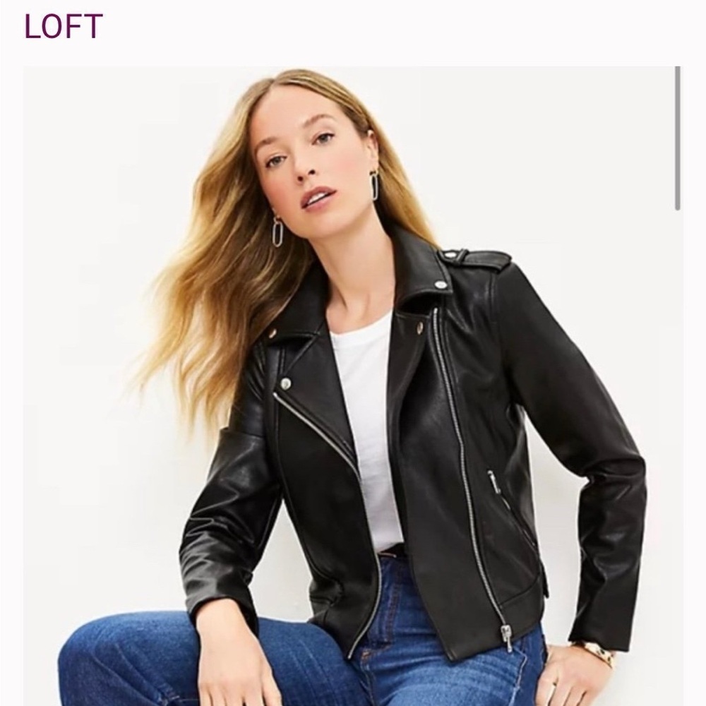 LOFT Pebbled Faux Leather Moto Women's Black Leather Jacket Size XL